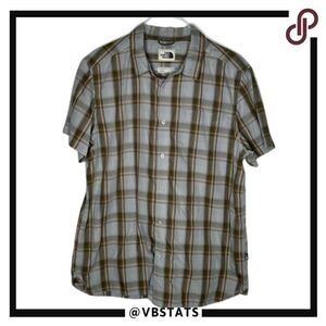 The North Face Gray-Brown-Gold Striped SS Outdoor Adventure Shirt in Size XL